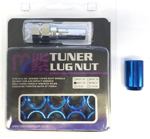 M2-JN-302-1U / BLUE TUNER WHEEL NUTS M12 X 1.5 (20 nuts & key)